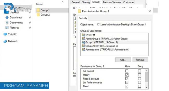 دسترسی گروه ها در File Server